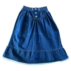 Vintage 80s US Wear Girls’ Denim Prairie Skirt Size 10 Western Cottagecore